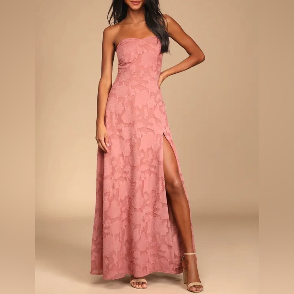 Lulus Dusty Rose Garden of Romance Strapless Dress